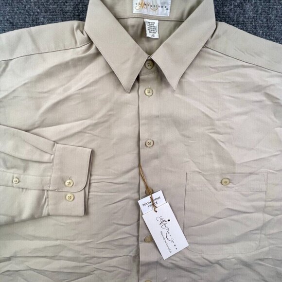 NWT Il Migliore Men’s Button Up Shirt Long Sleeve Large Beige Sanded Polynosics - Picture 1 of 16